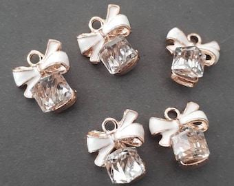 4pcs-gold tone enamel white bow Charm-more colors