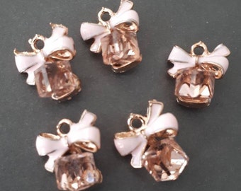 4pcs-gold tone enamel white bow Charm-more colors