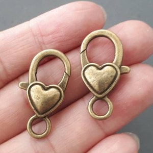 2pcs-Big lobster clasp-1&quot; heart Lobster clasp -Antique brass metal jewelry findings