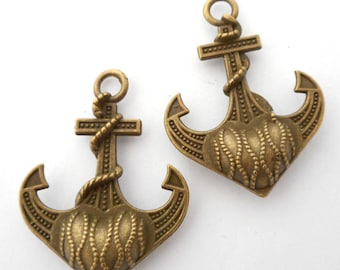 2pcs-Bronze tone Anchor charms, nautical charm, charms for crafting, ocean charms