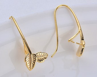 4pcs, 2pairs- gold plated brass base Ear wire, gold Earring Hooks with Pinch Bail