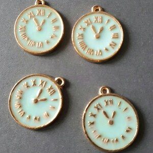 6pcs-1 loop gold tone blue enamel clock Charm