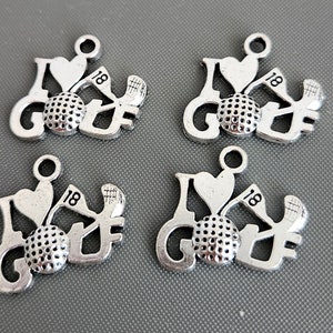 6pcs-silver tone &quot; I Love golf &quot;charm,silver tone play golf charm