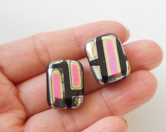 2pcs-20mmX15mm chunky rectangle beads-shiny comtemporary Geometric pattern Czech glass beads