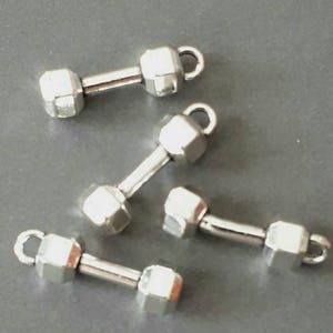 10pcs-silver tone dumbbell charm, sports charm, gym charm, weight lifting charm, work out charm