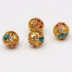 2pcs -10mmX10mm gold,red & blue Cloisonne spacer beads, weighty space beads