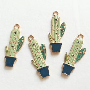 4 pièces - grande breloque cactus en émail doré, breloque tropicale, boucles d'oreilles DIY minimalistes