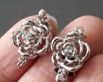 2pcs-Rhinestone necklace clasp, Bracelet clasp, silver tone clear Rhinestone box clasp