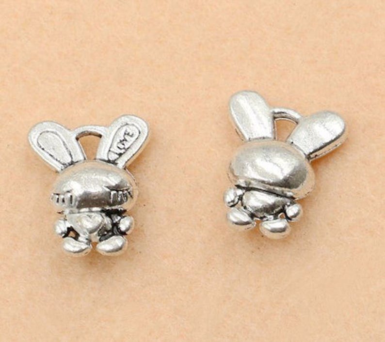 bunny charm w love-silver tone or bronze tone 6pcs-3D rabbit charm
