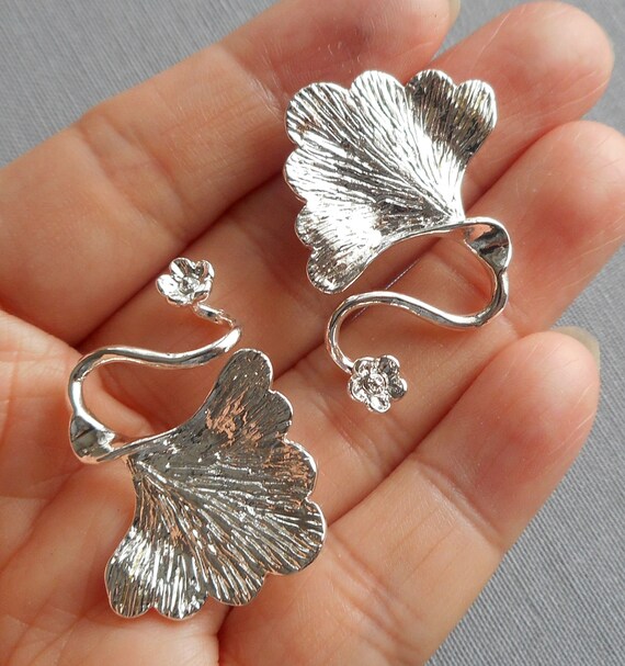 2 sets,4pcs-4-strand silver tone Ginkgo leaf clasp,leaf connector-gold available