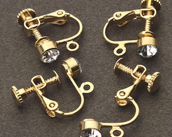 Screw Back Non-Pierced Earring Findings with Rhinestone, Clip-on Earrings Converter, Screw Back Clips, Adjustable Clip Adaptor-more colors