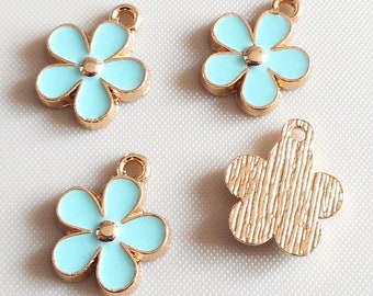 6pcs-gold tone enamel blue flower Charm, blue floral charm, DIY flower earrings, minimalist earrings-pink available