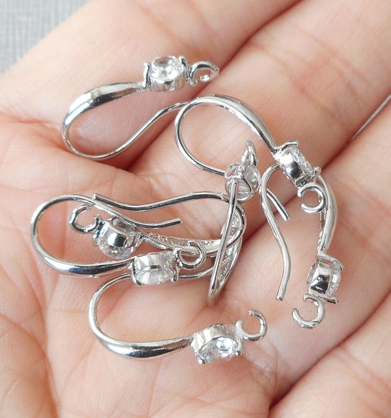Boucles D'oreilles Argentées Strass Et Perle Transparente - Dormeuses, Neuves Sans Emballage