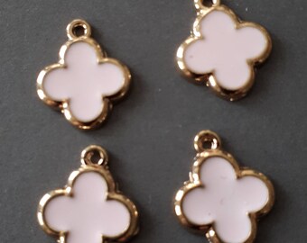 6pcs-soft pink Clover charm, lucky charm-enamel soft pink clover flower Charm-more colors
