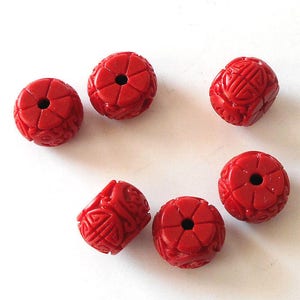 6pcs-Carved Red Cinnabar  coin beads,10mm,12mm 