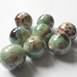 4pcs-big round beads,18mmX18mm green/purple Porcelain beads, Ceramics Beads