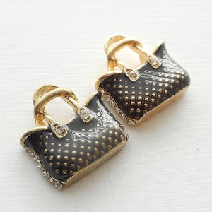 2 Stück-Gold-Ton Emaille schwarz Geldbörse Charm w / Strass, Emaille Handtasche Charm-mehr Farben