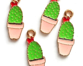 Pingente de cacto esmaltado, pingente de vaso de plantas dourado, conjunto de 6 peças