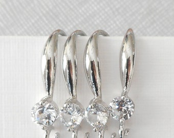 4pcs,2 pairs-silver plated 4mm Rhinestone Ear wire, Earring Hooks-more colors