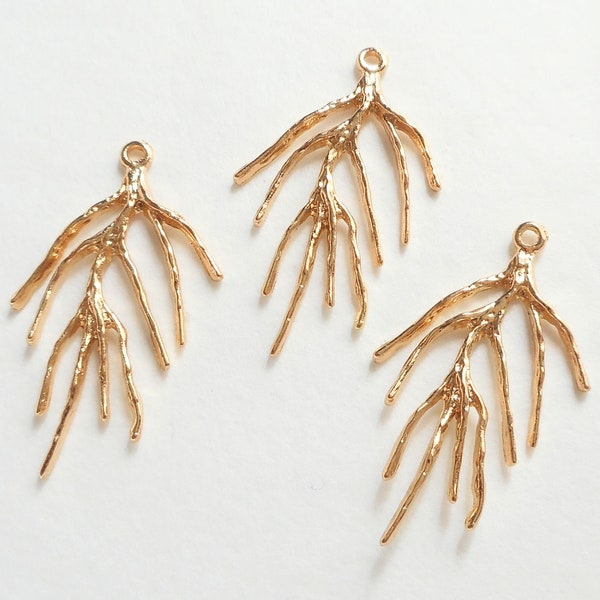 4pcs- gold tone Tree branch charm, DIY minimalist earrings