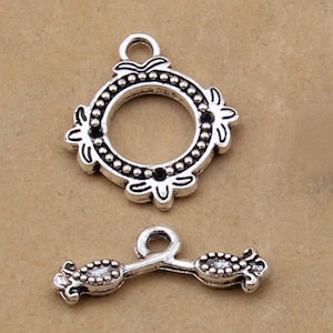 5 Sets 10pcs-flower OT toggle-Antique silver toggle,  jewelry findings-ALK 4010