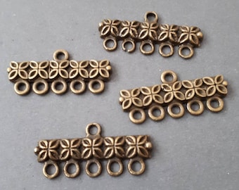 6pcs, 3 pairs-5 strand brass tone connector, 6 loop Bar connector