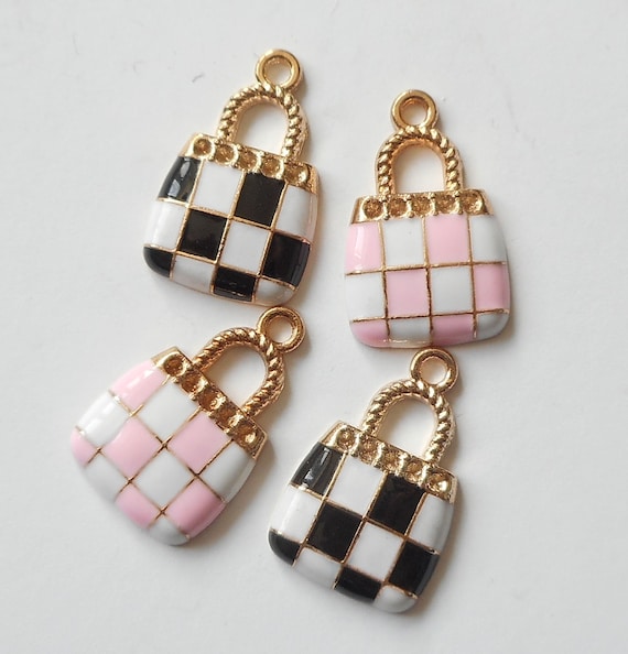 6pcs gold tone enamel clover charm-pick black or white color
