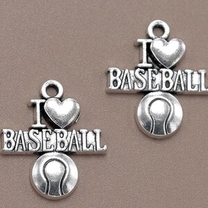6pcs- &quot;I love baseball&quot; charm- silver tone Baseball charm