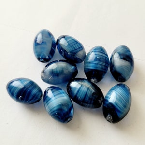 4pcs- Handmade blue Czech Glass oval beads, bracelet beads set, DIY earring beads, necklace beads