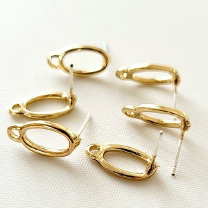 4 stuks, 2 paar - 14K vergulde messing O-vormige oorbelpaal met 1 lus, 15 mm x 8 mm oorbelpaal