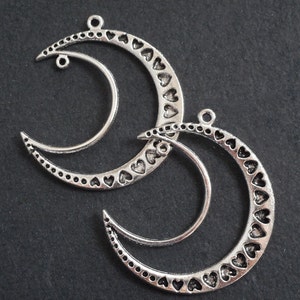 4pcs-2 loop silver tone Moon connector, DIY earring connector, pendant connector