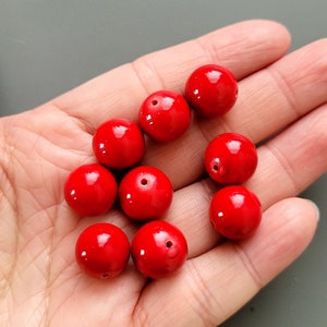 10pcs-12mm Red Porcelain round beads, red beads for jewelry making