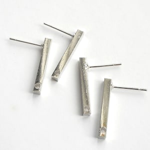 4pcs, 2 Pairs  Silver plated brass Earring Post w/ hole, bar earring post, DIY earring findings