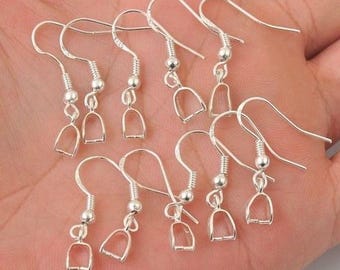 20pcs, 10pairs-silver Ear wire, Earring Hooks with Pinch Bail-bronze, rose gold available
