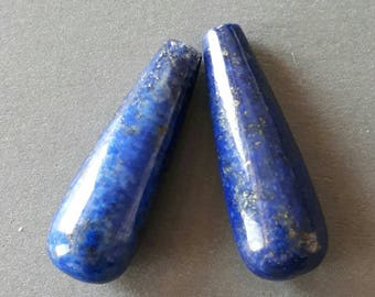 2pcs-28mmX10mm-1.25" Lapis Lazuli gemstone tear drop beads set, earring beads