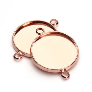 Set 4pcs per 16mm rotondo Cab-2 loop cab connector-Rose oro tono tono vassoio impostazione,Cabochon Impostazione, cabina di fissaggio Impostazione, Impostazione lunetta