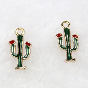 6pcs-18mmX9mm gold tone enamel Cactus plant charm-Palm tree  charm available