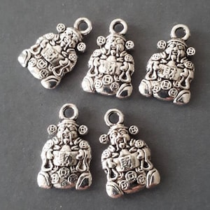 6pcs-2 sided silver tone Chinese God of Wealth charm- silver tone Mammon charm