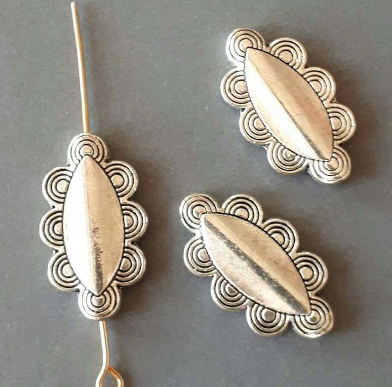 4pcs-22mmX14mm silver oval space beads