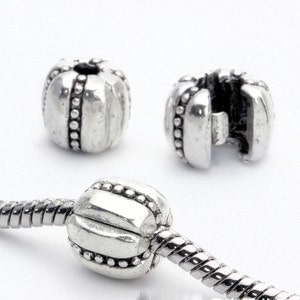 2pcs-Clip Lock Round pumpkin Stopper spacer beads-silver tone big hole spacer beads,silver Blocker for European Bracelets