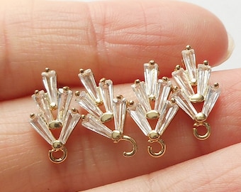4pcs, 2 Pairs-gold plated brass base Cubic Zirconia Leaf Earring Post w/ 1 loop