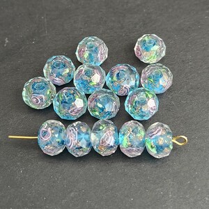 10pcs-Aqua,pink-Artistic Lampwork Glass rondelle beads, for bracelet, necklace,earrings