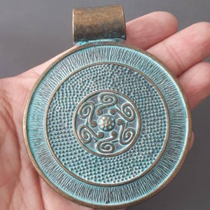 3&quot;-large round pendant-Patina brass tone round disc pendant