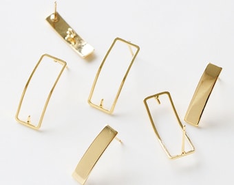 4pcs, 2 Pairs-Gold plated Earring Post with 1 loop,rectangle earring post