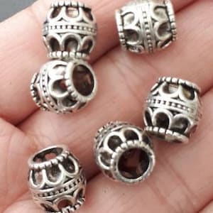 6pcs-4mm big hole beads, 10mmX10mm silver tone big hole barrel beads