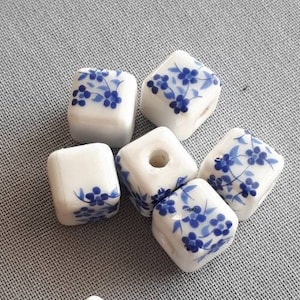 8pcs-8mmX8mmX8mm blue white Porcelain cube beads, porcelain beads, porcelain space beads, blue white beads