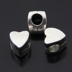 5pcs-silver tone big hole heart beads-silver tone European beads