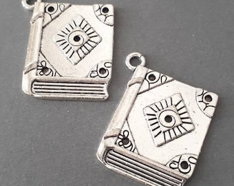 8pcs-silver tone Book charm, school charm, library charm, reading charm, minimalist earrings