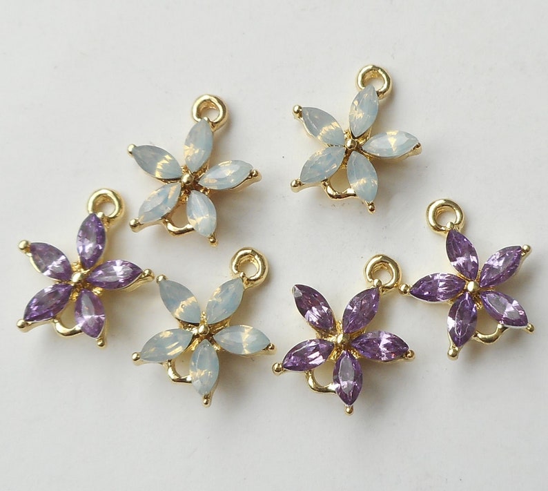 gold tone white Rhinestone flower connector earring connecto-more colors 4pcs-2 loop