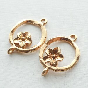 6pcs,3 pairs-2 loop gold tone flower earring connector, 2 loop round circle connector